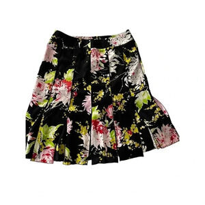 Drama Women's Black 100% Silk Floral Print Hem Mini Skirt‎ Size 10